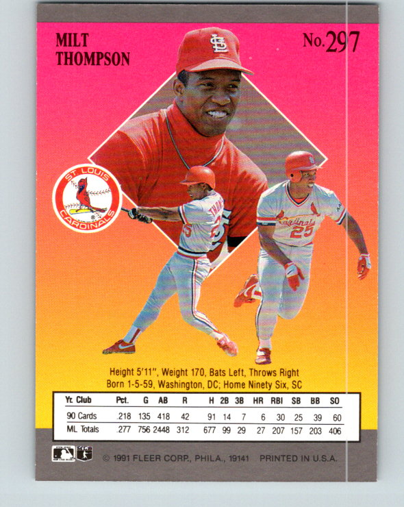 1991 Ultra #297 Milt Thompson Mint St. Louis Cardinals