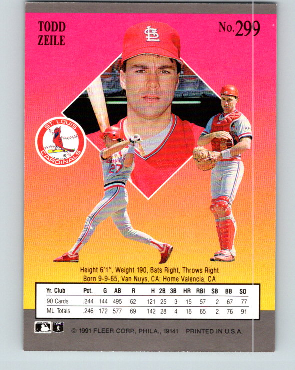 1991 Ultra #299 Todd Zeile Mint St. Louis Cardinals