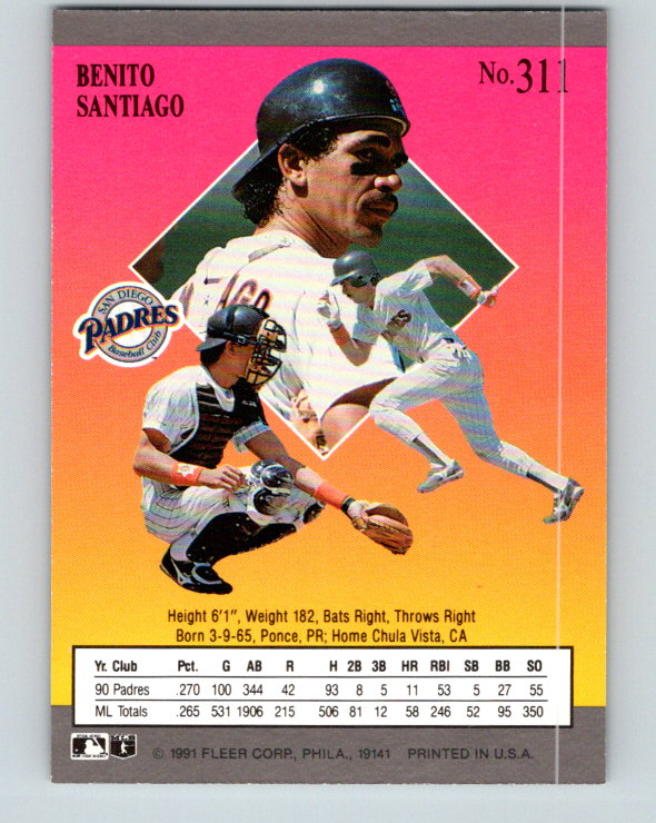 1991 Ultra #311 Benito Santiago Mint San Diego Padres