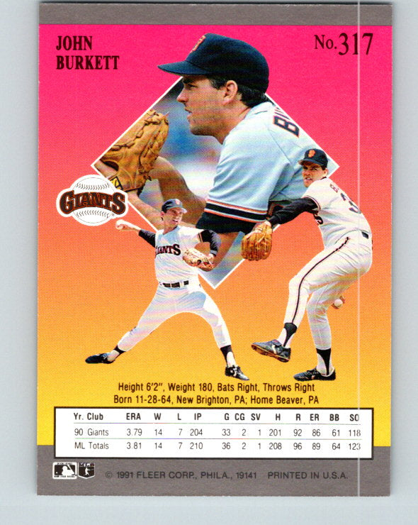 1991 Ultra #317 John Burkett Mint San Francisco Giants