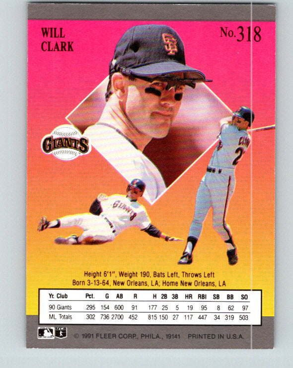 1991 Ultra #318 Will Clark Mint San Francisco Giants