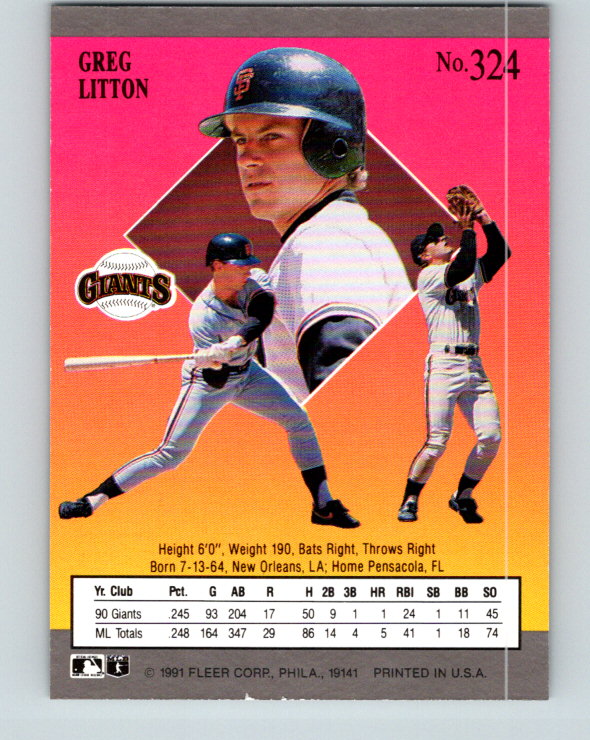1991 Ultra #324 Greg Litton Mint San Francisco Giants