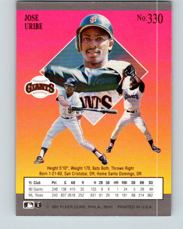 1991 Ultra #330 Jose Uribe Mint San Francisco Giants