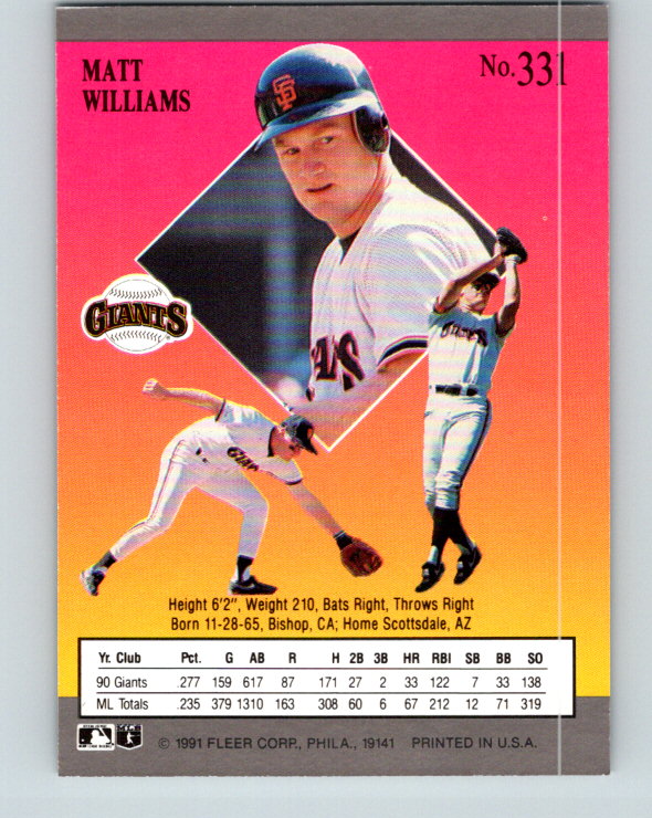 1991 Ultra #331 Matt Williams Mint San Francisco Giants