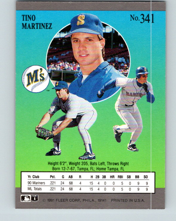 1991 Ultra #341 Tino Martinez Mint Seattle Mariners