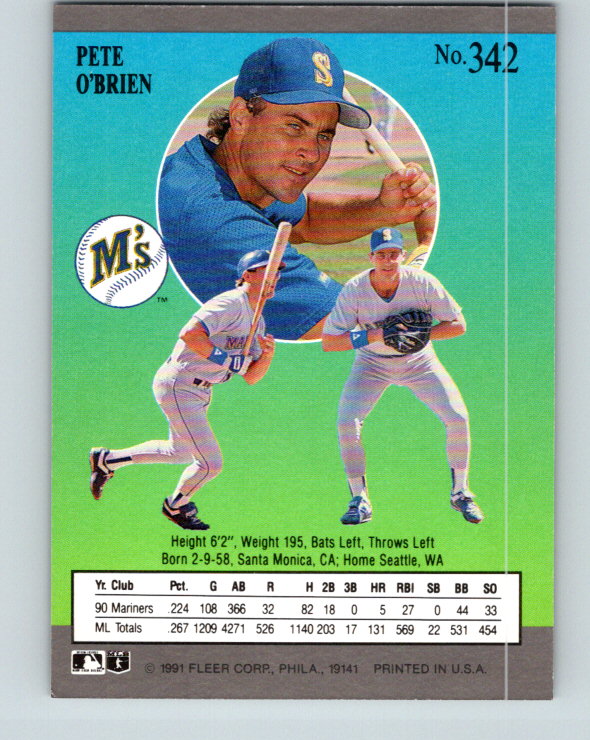 1991 Ultra #342 Pete O'Brien Mint Seattle Mariners