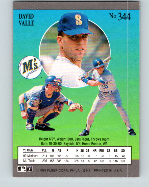 1991 Ultra #344 Dave Valle Mint Seattle Mariners