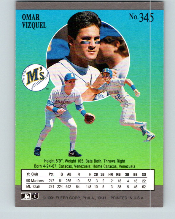 1991 Ultra #345 Omar Vizquel Mint Seattle Mariners