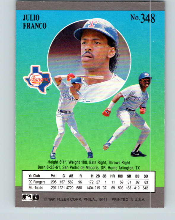 1991 Ultra #348 Julio Franco Mint Texas Rangers