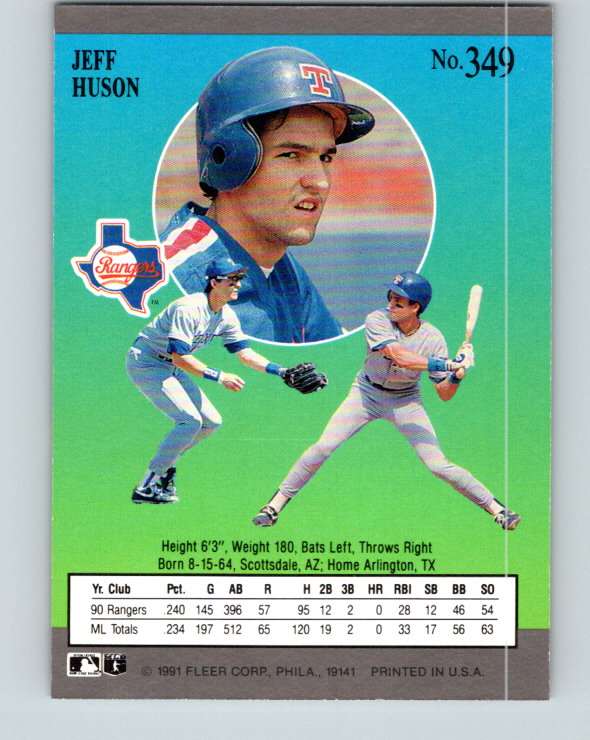1991 Ultra #349 Jeff Huson Mint Texas Rangers