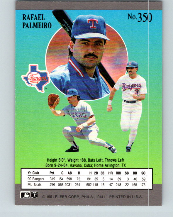 1991 Ultra #350 Rafael Palmeiro Mint Texas Rangers