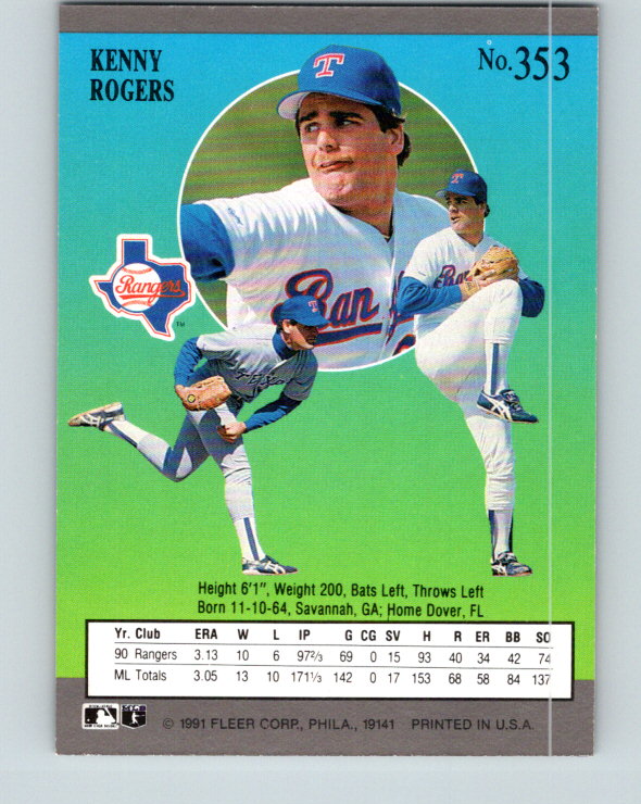 1991 Ultra #353 Kenny Rogers Mint Texas Rangers