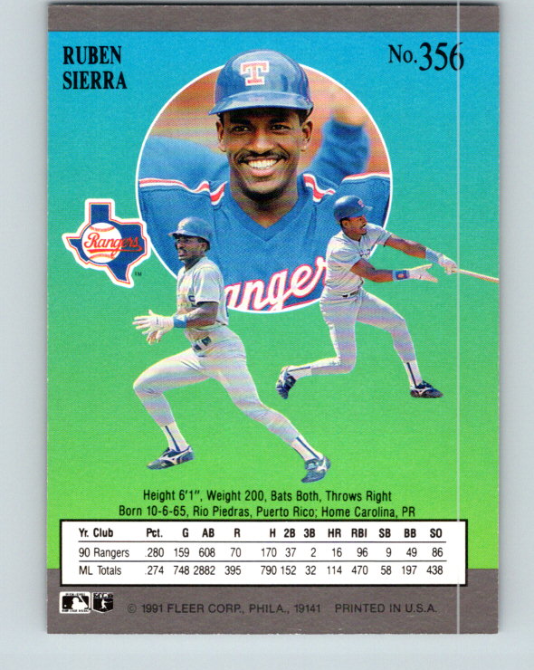 1991 Ultra #356 Ruben Sierra Mint Texas Rangers
