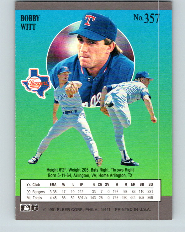 1991 Ultra #357 Bobby Witt Mint Texas Rangers