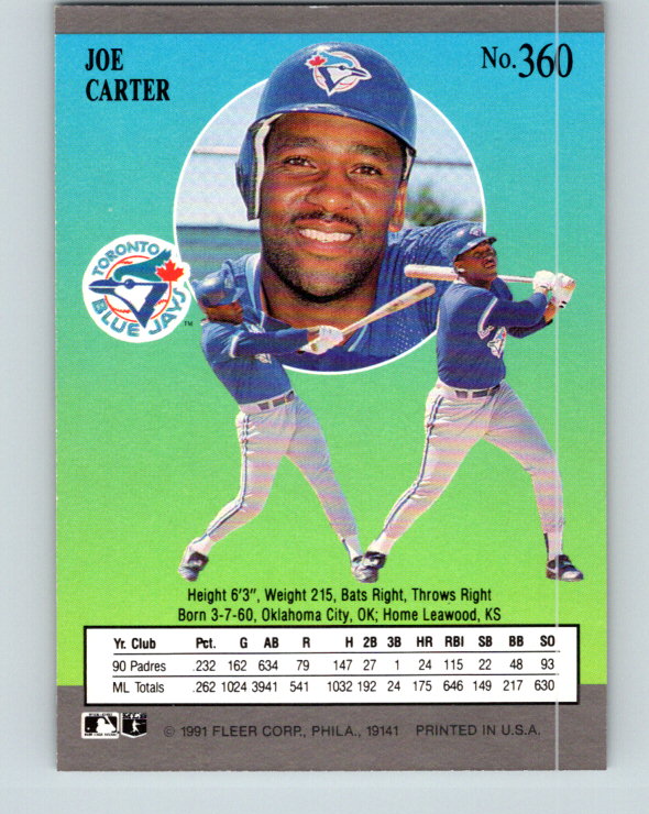 1991 Ultra #360 Joe Carter Mint Toronto Blue Jays