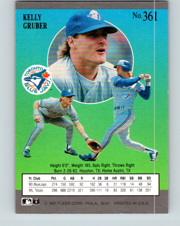 1991 Ultra #361 Kelly Gruber Mint Toronto Blue Jays