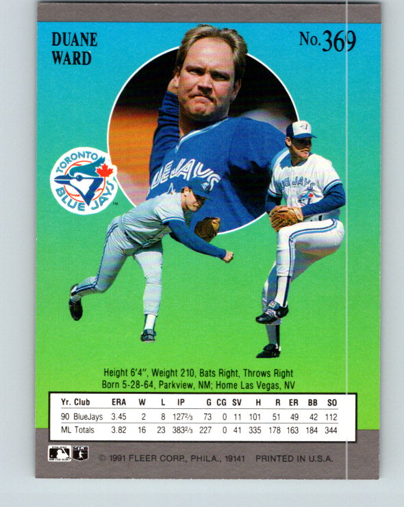 1991 Ultra #369 Duane Ward Mint Toronto Blue Jays