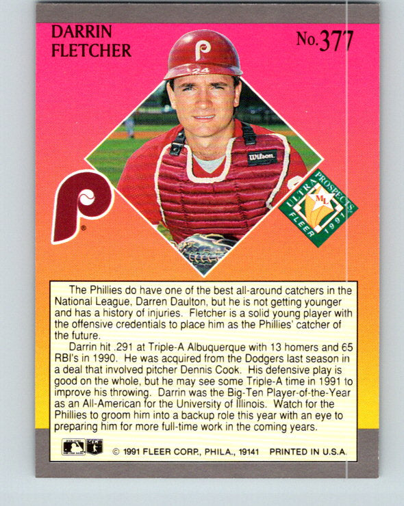 1991 Ultra #377 Darrin Fletcher MLP Mint Philadelphia Phillies