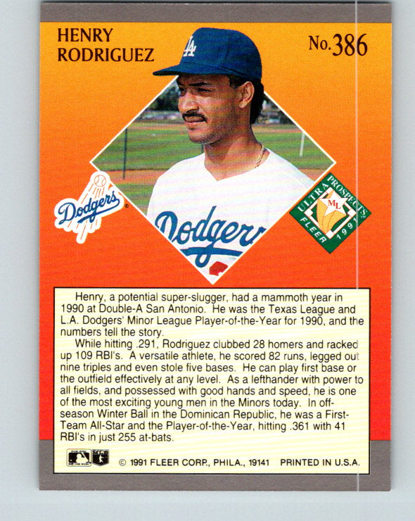 1991 Ultra #386 Henry Rodriguez MLP Mint RC Rookie Los Angeles Dodgers
