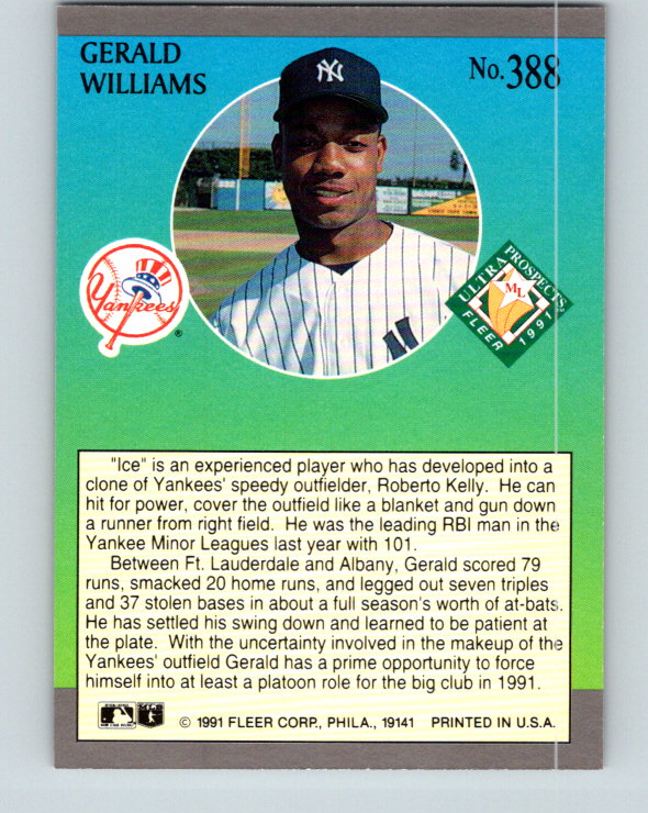 1991 Ultra #388 Gerald Williams MLP Mint RC Rookie New York Yankees