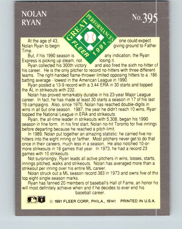 1991 Ultra #395 Nolan Ryan EP Mint Texas Rangers