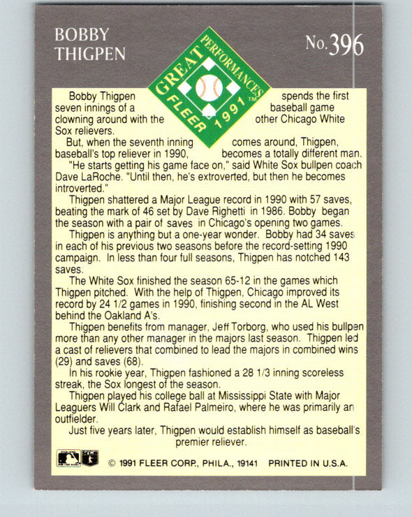 1991 Ultra #396 Bobby Thigpen EP Mint Chicago White Sox