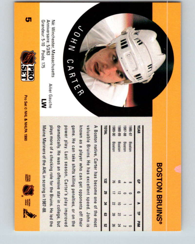 1990-91 Pro Set #5 John Carter Mint Boston Bruins