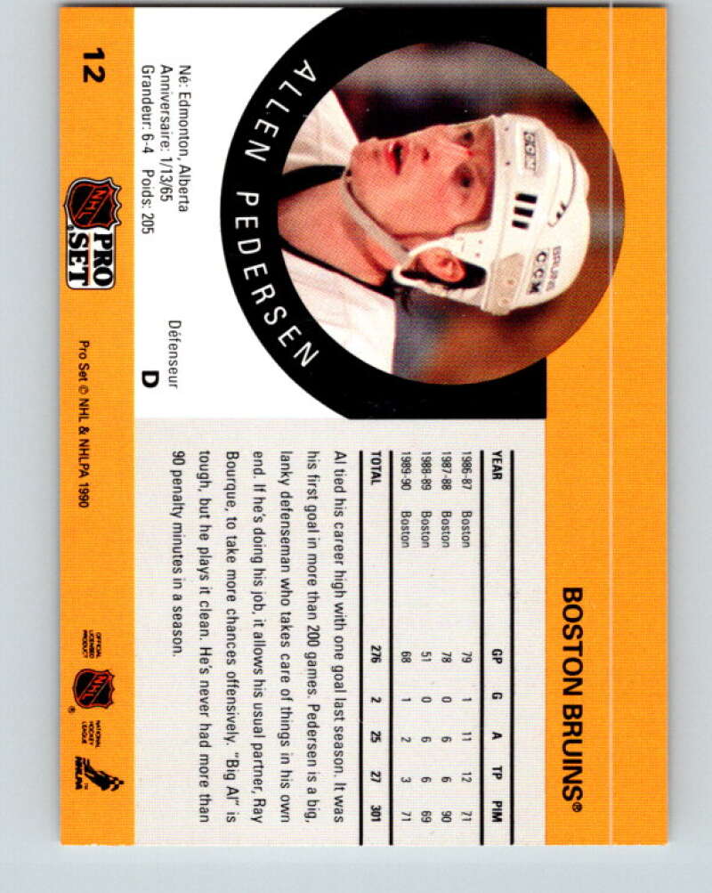 1990-91 Pro Set #12 Allen Pedersen Mint Boston Bruins
