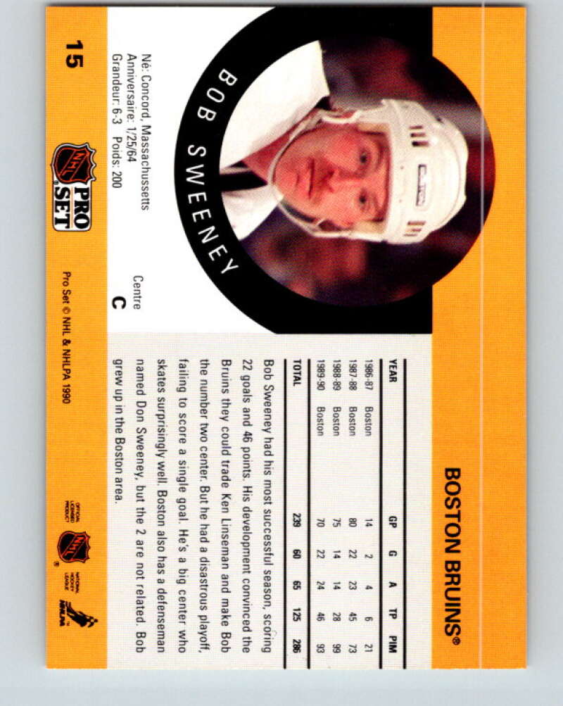 1990-91 Pro Set #15 Bob Sweeney Mint Boston Bruins