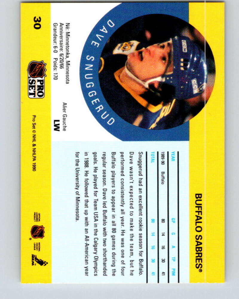 1990-91 Pro Set #30 Dave Snuggerud Mint Buffalo Sabres
