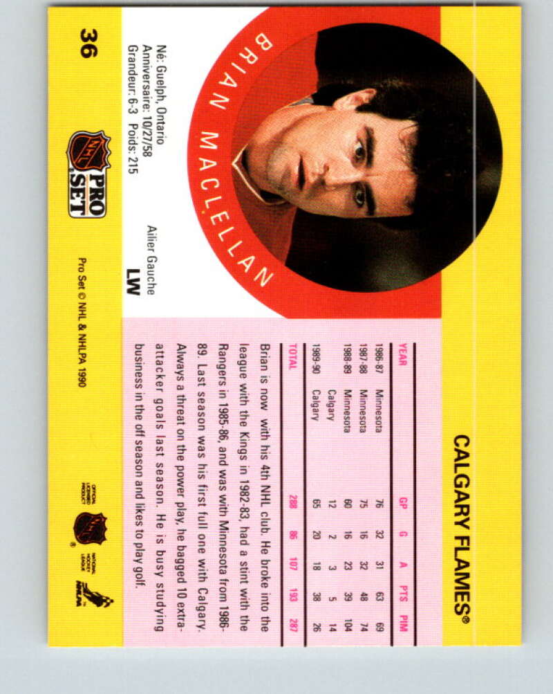 1990-91 Pro Set #36 Brian MacLellan Mint Calgary Flames