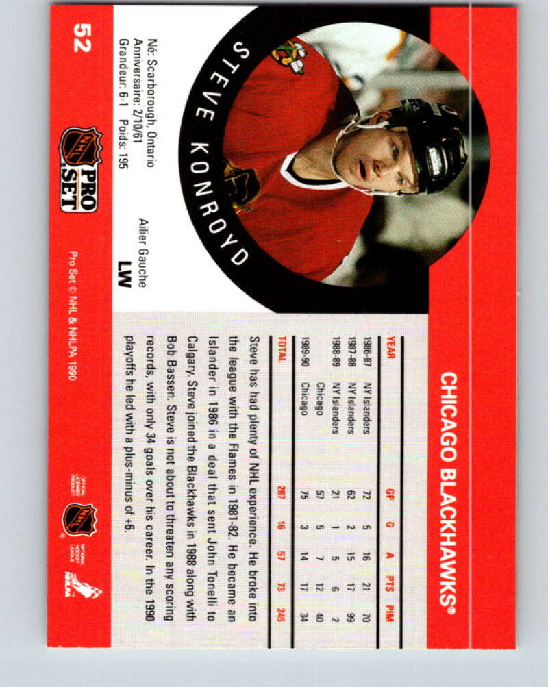 1990-91 Pro Set #52 Steve Konroyd Mint Chicago Blackhawks