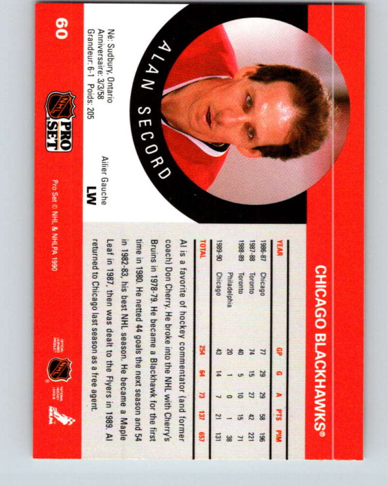 1990-91 Pro Set #60 Al Secord Mint Chicago Blackhawks