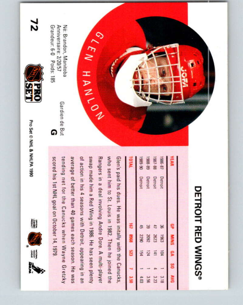 1990-91 Pro Set #72 Glen Hanlon Mint Detroit Red Wings