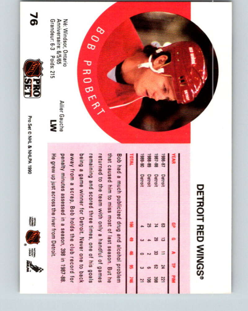 1990-91 Pro Set #76 Bob Probert Mint Detroit Red Wings