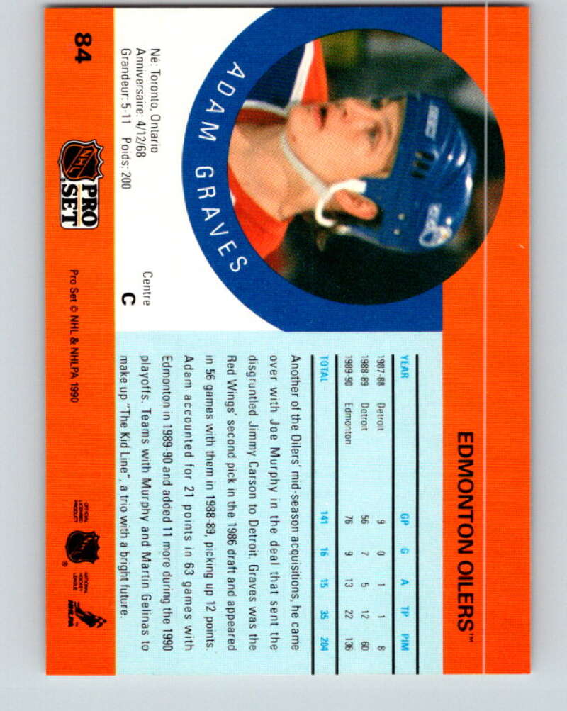 1990-91 Pro Set #84 Adam Graves Mint RC Rookie Edmonton Oilers