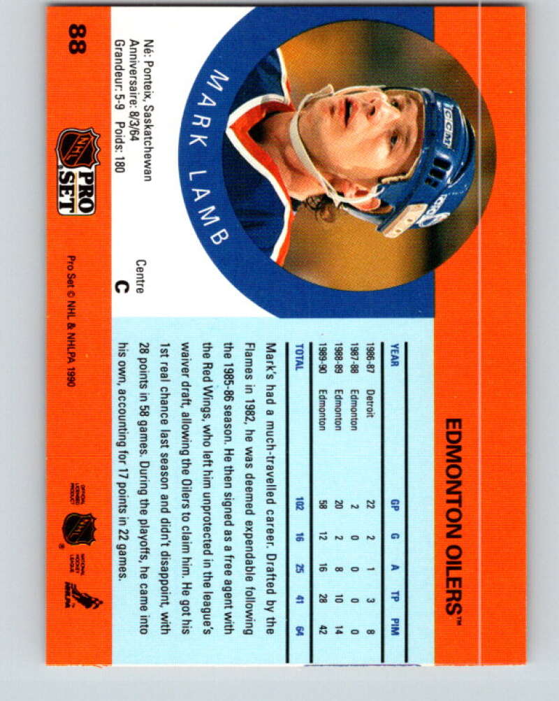 1990-91 Pro Set #88 Mark Lamb Mint Edmonton Oilers