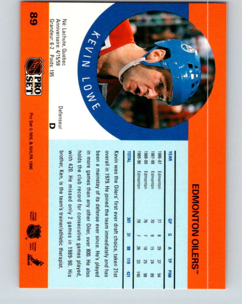 1990-91 Pro Set #89 Kevin Lowe Mint Edmonton Oilers