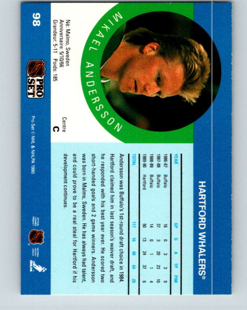 1990-91 Pro Set #98 Mikael Andersson Mint Hartford Whalers