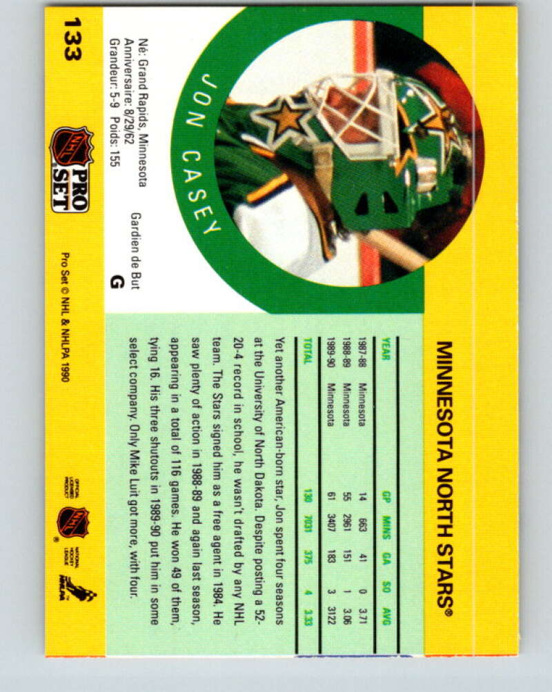 1990-91 Pro Set #133 Jon Casey Mint Minnesota North Stars