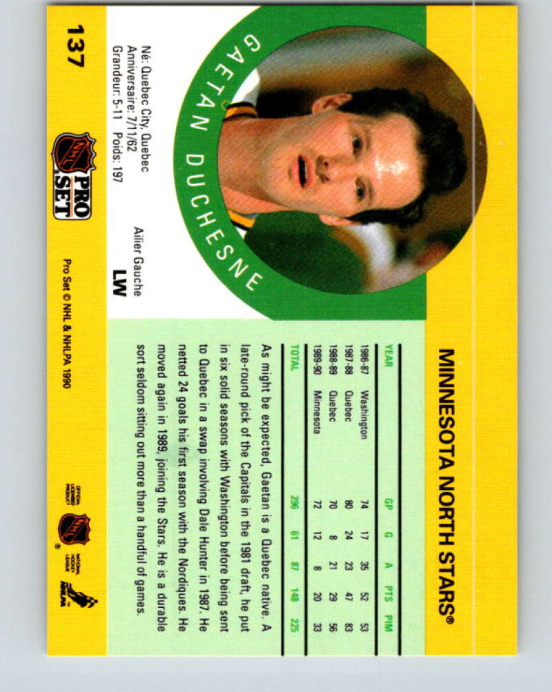 1990-91 Pro Set #137 Gaetan Duchesne Mint Minnesota North Stars