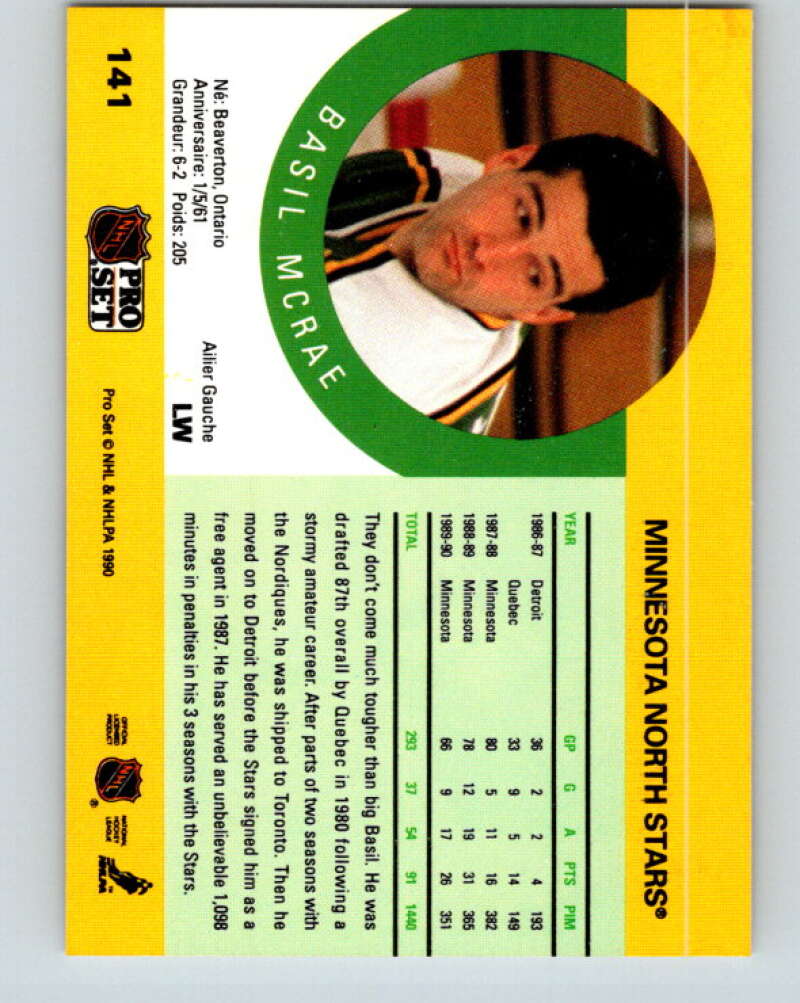 1990-91 Pro Set #141 Basil McRae Mint Minnesota North Stars