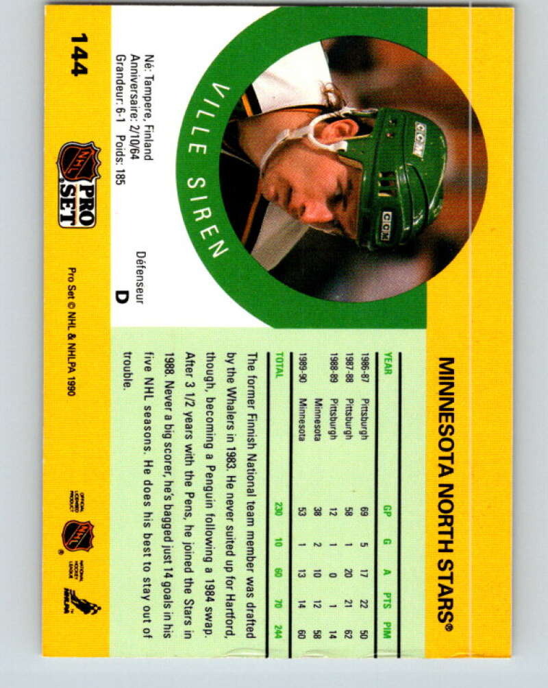 1990-91 Pro Set #144 Ville Siren Mint Minnesota North Stars