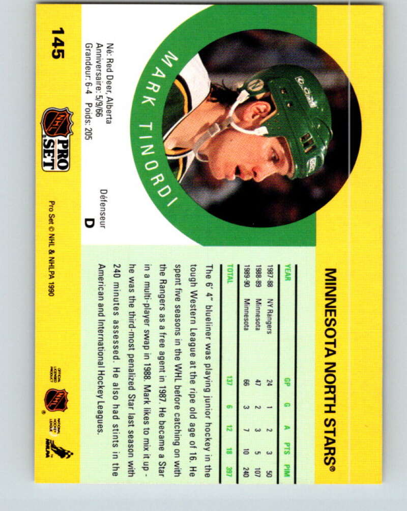 1990-91 Pro Set #145 Mark Tinordi Mint RC Rookie Minnesota North Stars