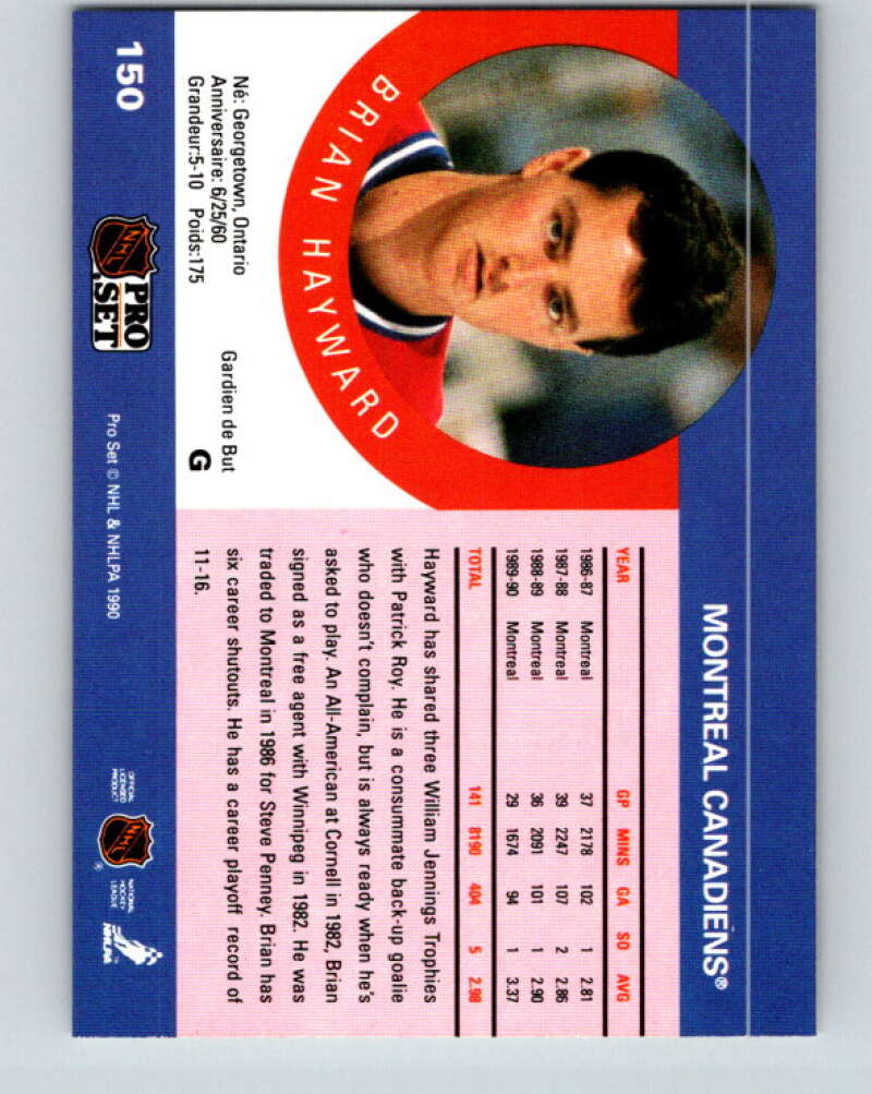 1990-91 Pro Set #150 Brian Hayward Mint Montreal Canadiens