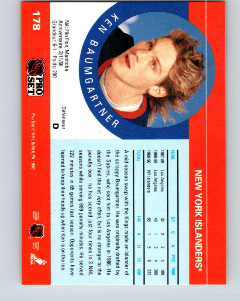 1990-91 Pro Set #178 Ken Baumgartner Mint New York Islanders