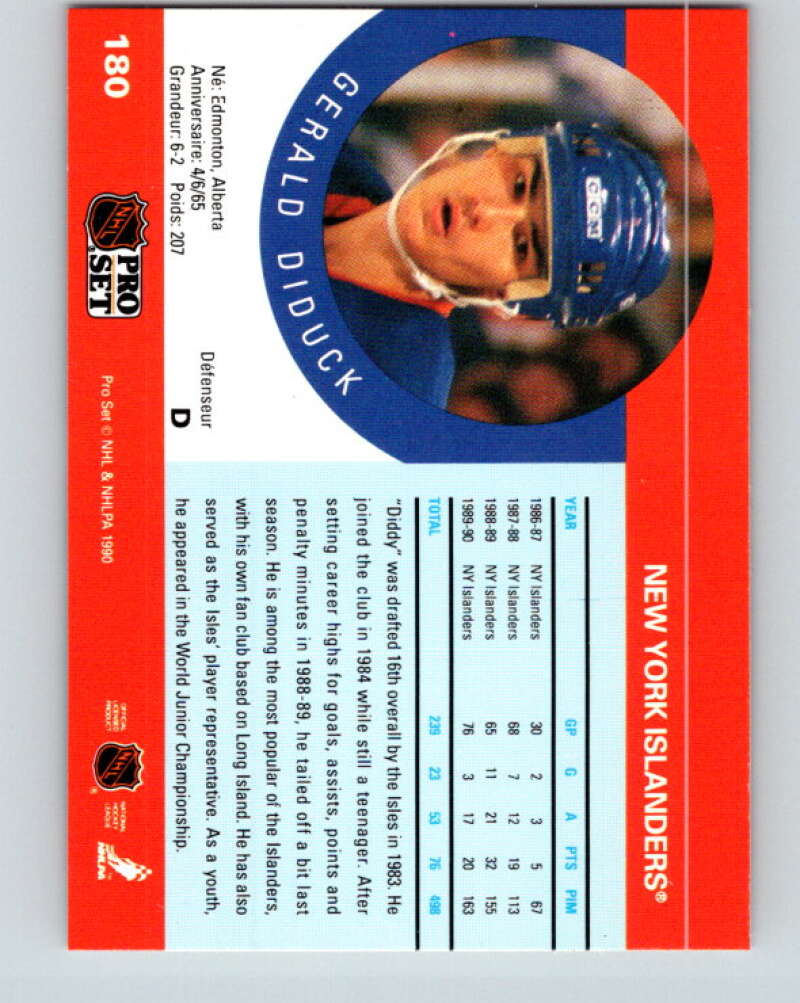 1990-91 Pro Set #180 Gerald Diduck Mint New York Islanders