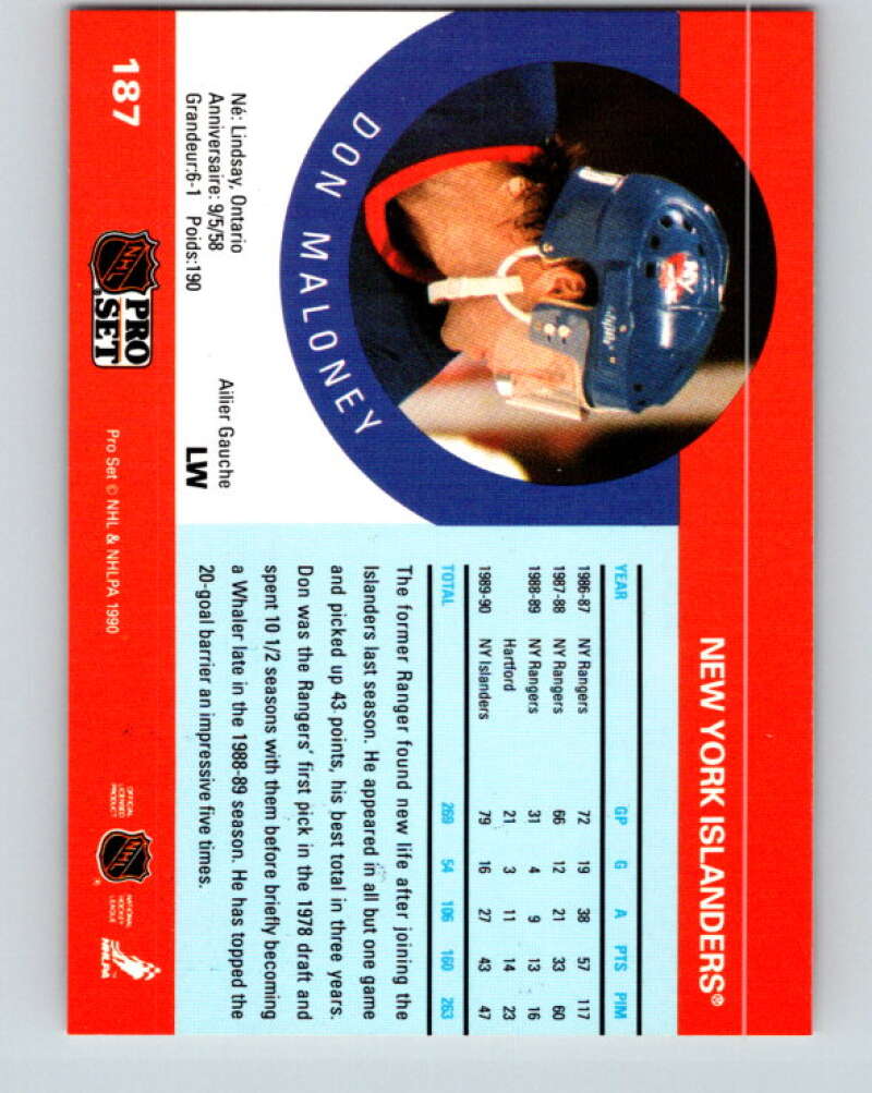 1990-91 Pro Set #187 Don Maloney Mint New York Islanders