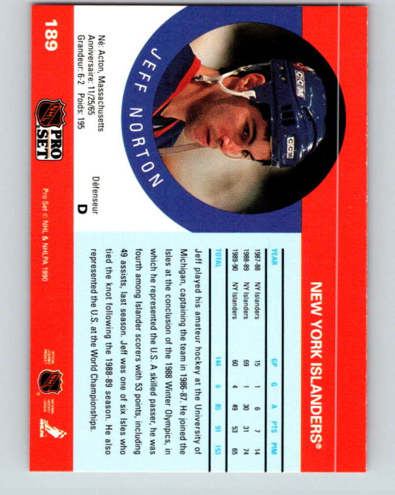 1990-91 Pro Set #189 Jeff Norton Mint New York Islanders