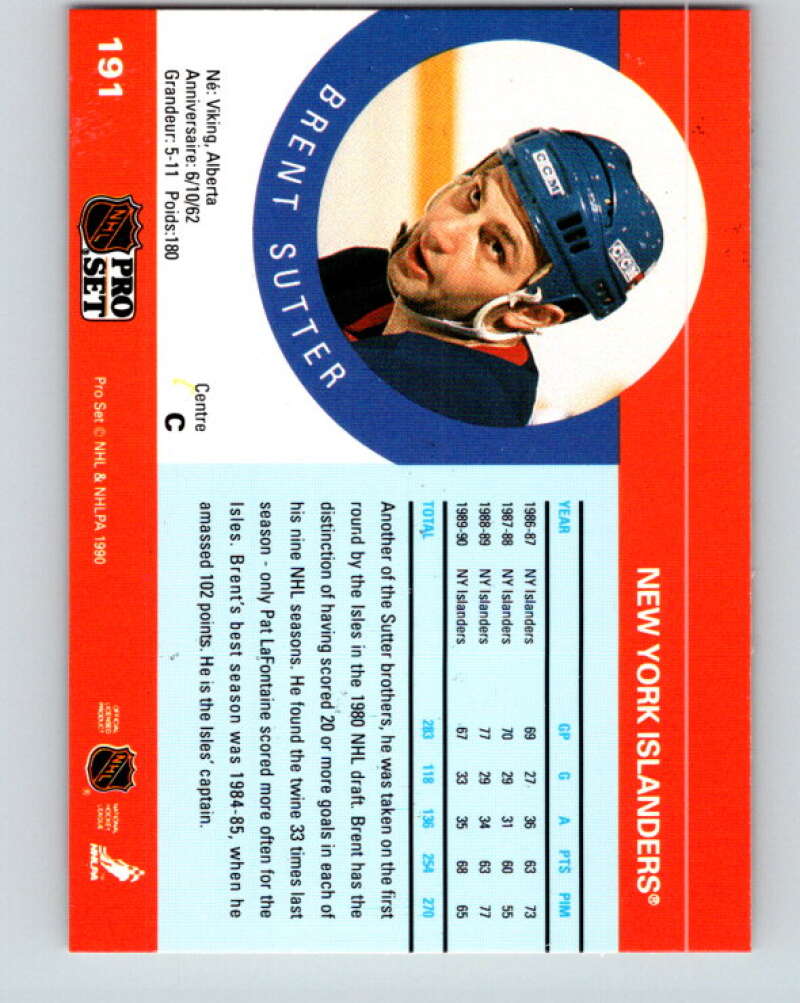 1990-91 Pro Set #191 Brent Sutter Mint New York Islanders